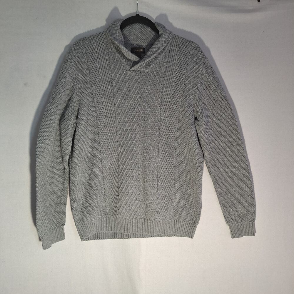 Tasso Elba Men's Sweater Sz L Herringbone Knit Shawl Collar Grandpa Fisherman